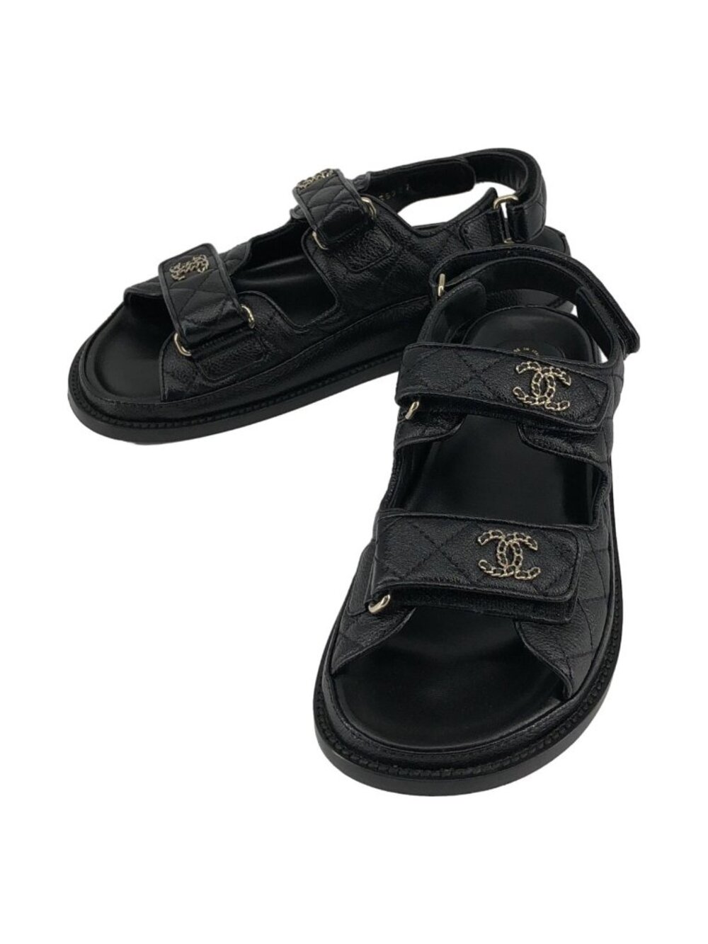 Chanel CC Logo Quilted Leather Sandals 37c Black